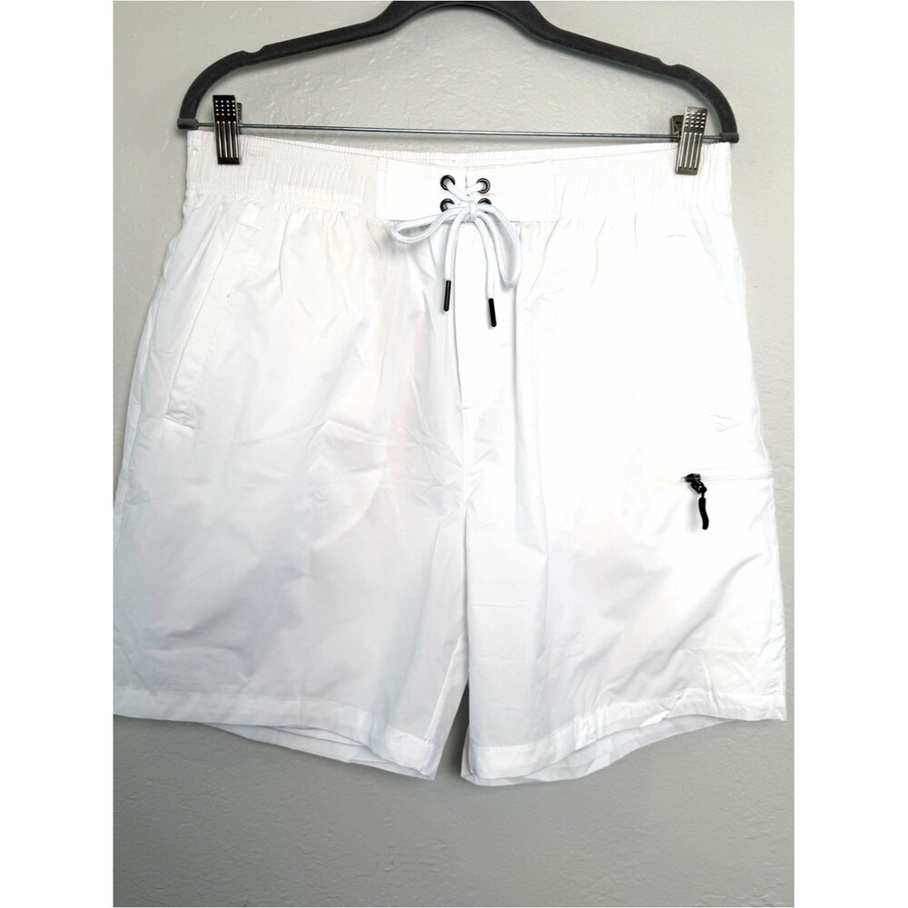 Gradual Men's White 5" Inseam Swim Trunks Drawstring Waist L Quick-Dry NWT